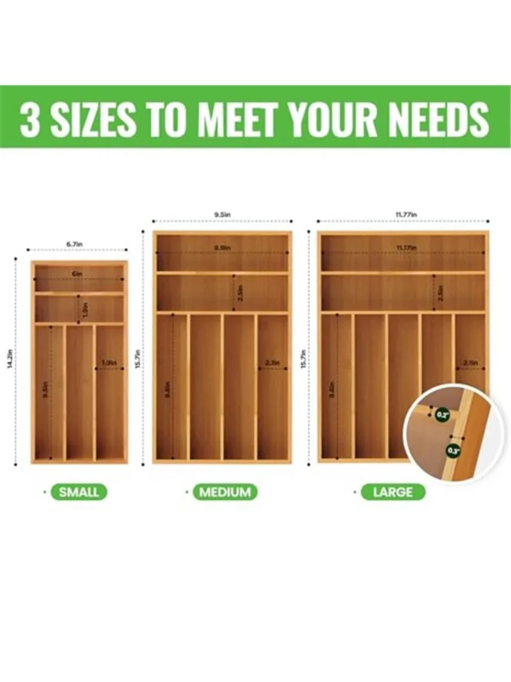 Bamboo Silverware Drawer Organizer 5 Slot Flatware Utensil Divider Kitchen